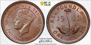 1941-C Newfoundland Small Cent PCGS MS63BN Lot#G6781 Choice UNC!