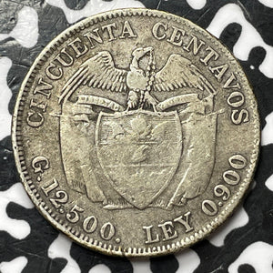1912 Colombia 50 Centavos Lot#D6777 Silver!