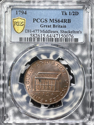 1794 G.B. Middlesex Shackelton's 1/2 Penny Conder Token PCGS MS64RB Lot#G5541