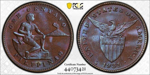 1931-M U.S Philippines 1 Centavo PCGS MS64BN Lot#G4824 Choice UNC!