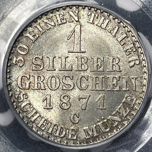 1871-C Germany Prussia 1 Groschen PCGS MS67 Lot#G6280 Gem BU! Top Graded!
