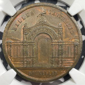 U/D Belgium Brussels Central Halls Medal By A. Fisch NGC MS62BN Lot#G6877 33mm