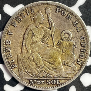 1903 Peru 1/5 Sol Lot#D2926 Silver!