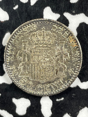 1904(04) Spain 50 Centimos Lot#M2518 Silver! High Grade! Beautiful!