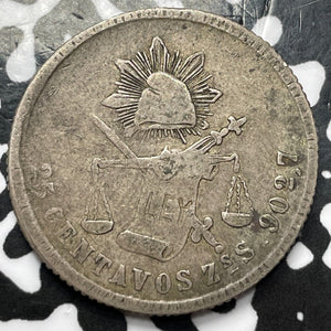 1877-Zs S Mexico 25 Centavos Lot#D4040 Silver!