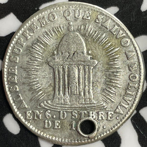 1852 Bolivia 1 Sol Proclamation Lot#M9499 Silver! Holed