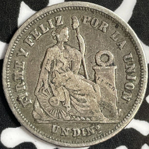 1863 Peru 1 Dinero Lot#D5480 Silver!