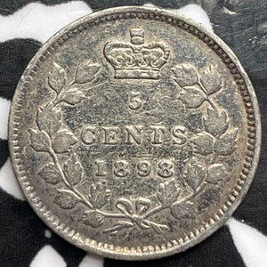 1898 Canada 5 Cents Lot#D2703 Silver! Key Date! Nice Detail, Old Cleaning