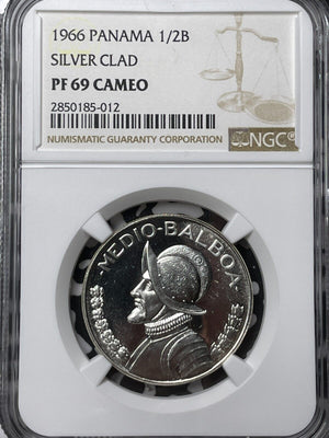 1966 Panama 1/2 Balboa NGC PR69 Cameo Lot#G6385 Silver! Gem BU! Proof!