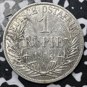1913-A German East Africa 1 Rupie Lot#JM6579 Silver! Old Cleaning