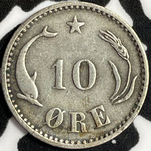 1889 Denmark 10 Ore Lot#D1533 Silver!