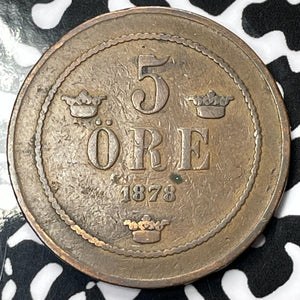 1878 Sweden 5 Ore Lot#M4002