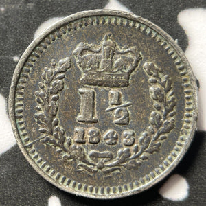 1843 Great Britain 1 1/2 Pence Lot#D3909 Silver!