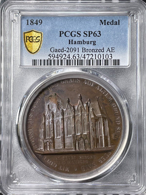 1849 Germany Hamburg St. Peter's Church Medal PCGS SP63 Lot#GV5647 Gaed-2091