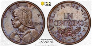 1935 Panama 1 Centesimo PCGS MS64BN Lot#G4572 Choice UNC!