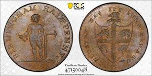1793 G.B. Warwickshire Birmingham 1/2 Penny Conder Token PCGS MS63BN Lot#G5533