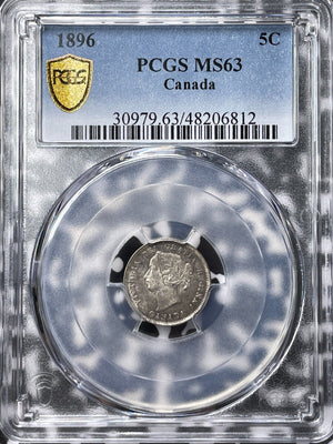 1896 Canada 5 Cents PCGS MS63 Lot#G6759 Silver! Choice UNC!