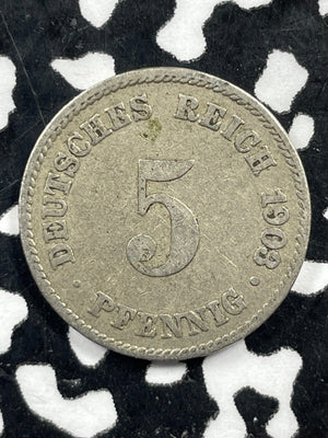 1903-J Germany 5 Pfennig Lot#M0913 Low Mintage