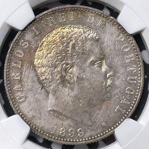 1899 Portugal 1000 Reis NGC AU58 Lot#G5717 Silver!