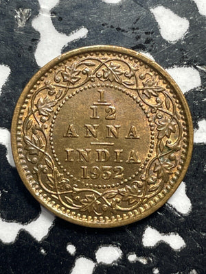 1932 India 1/12 Anna Lot#M0226 High Grade! Beautiful!