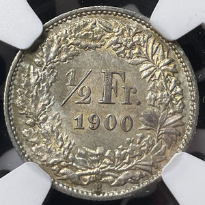 1900-B Switzerland 1/2 Franc NGC MS62 Lot#G6839 Silver! Nice UNC!