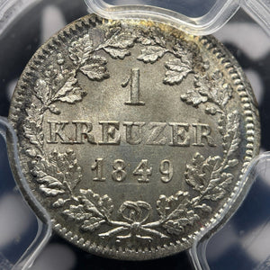 1849 Germany Bavaria 1 Kreuzer PCGS MS67 Lot#G6310 Gem BU! Solo Top Graded!