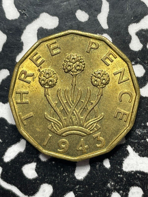 1943 Great Britain 3 Pence Threepence Lot#M0106 High Grade! Beautiful!