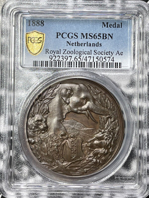 1888 Netherlands Zoological Society Medal PCGS MS65BN Lot#GV5578 Elephant/Lions