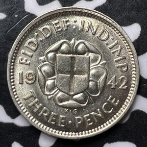 1942 Great Britain 3 Pence Threepence Lot#D1844 Silver! High Grade! Beautiful!