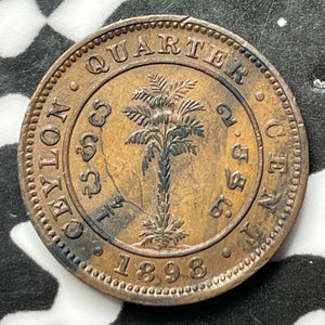1898 Ceylon 1/4 Cents Lot#D1860 High Grade! Beautiful!