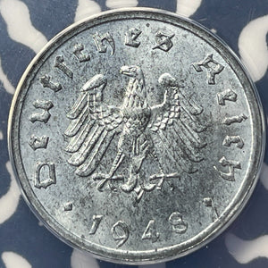 1948-F Germany 10 Pfennig ANACS MS60 Lot#G6526 Nice UNC!