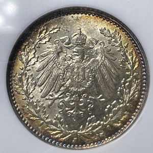1914-J Germany 1/2 Mark NGC MS64 Lot#G6235 Silver! Choice UNC!