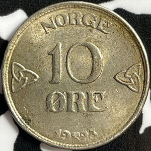 1923 Norway 10 Ore Lot#D4987 High Grade! Beautiful!