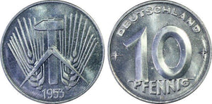 1953-E East Germany 10 Pfennig PCGS MS65 Lot#G6277 Gem BU!