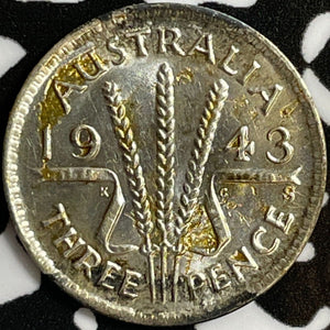 1943 Australia 3 Pence Threepence Lot#D4856 Silver! High Grade! Beautiful!