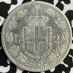 1884-R Italy 2 Lire Lot#M9103 Silver! Cleaned