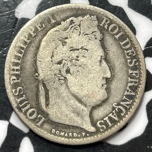 1837-B France 1/2 Franc Half Franc Lot#D6770 Silver!