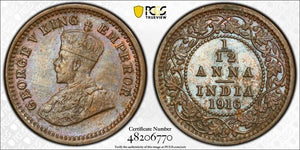 1916-C India 1/12 Anna PCGS MS64BN Lot#G6793 Choice UNC! SW-8.538