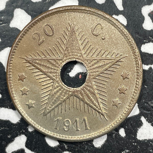 1911 Belgian Congo 20 Centimes Lot#M0452 High Grade! Beautiful!