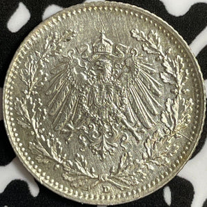 1918-D Germany 1/2 Mark Half Mark Lot#D6278 Silver! High Grade! Beautiful!