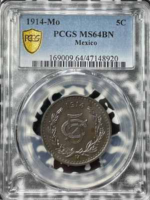 1914-Mo Mexico 5 Centavos PCGS MS64BN Lot#G5422 Choice UNC!