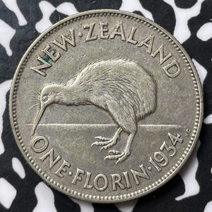 1934 New Zealand 1 Florin Lot#D1759 Silver!