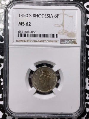 1950 Southern Rhodesia 6 Pence Sixpence NGC MS62 Lot#G4809 Nice UNC!