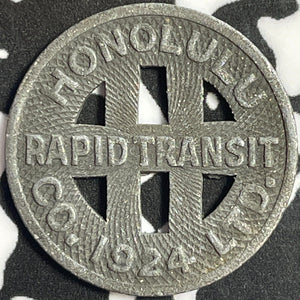 (1924) U.S. Hawaii Honolulu "One Fare" Transit Token Lot#M9990