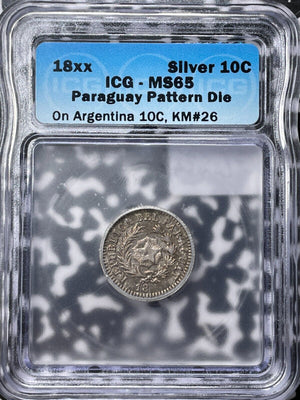 18xx Paraguay 10 Centavos Pattern ICG MS65 Lot#G6528 Silver! Gem BU! KM#PnB37