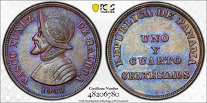 1940 Panama 1 1/4 Centesimos PCGS MS64BN Lot#G6801 Choice UNC! Beautiful Toning!