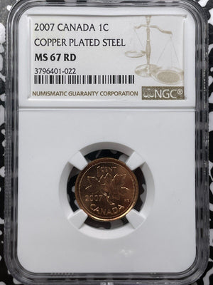 2007 Canada Small Cent NGC MS67RD Lot#G6467 Gem BU! Copper Plated Steel