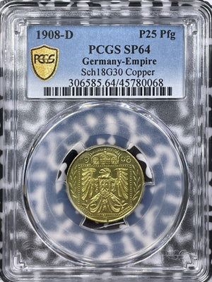 1908-D Germany 25 Pfennig Pattern PCGS SP64 Lot#G5091 Choice UNC! Sch18G30