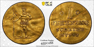 (1737)-CPS Germany Brunswick-Cal-Han. 1 Pfennig Pattern PCGS SP53 Lot#G6498 Gold