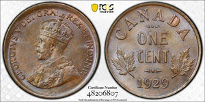 1929 Canada Small Cent PCGS MS63BN Lot#G6787 Choice UNC!